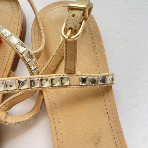 Larroude Womens Lola Beige Flat Sandals Size 7.5 Embellished‎ Rhinestones Strap - Picture 4 of 6